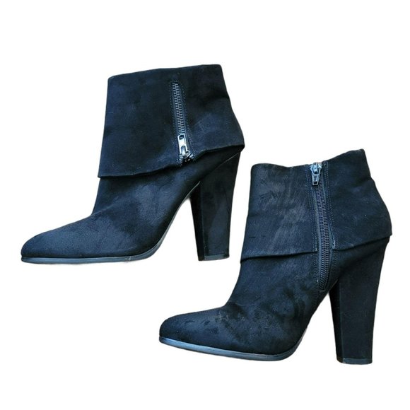 Black Suede Ankle Boots Booties Cuffed Side Zip Forever 21 Size 6 LH8146 - Picture 2 of 7